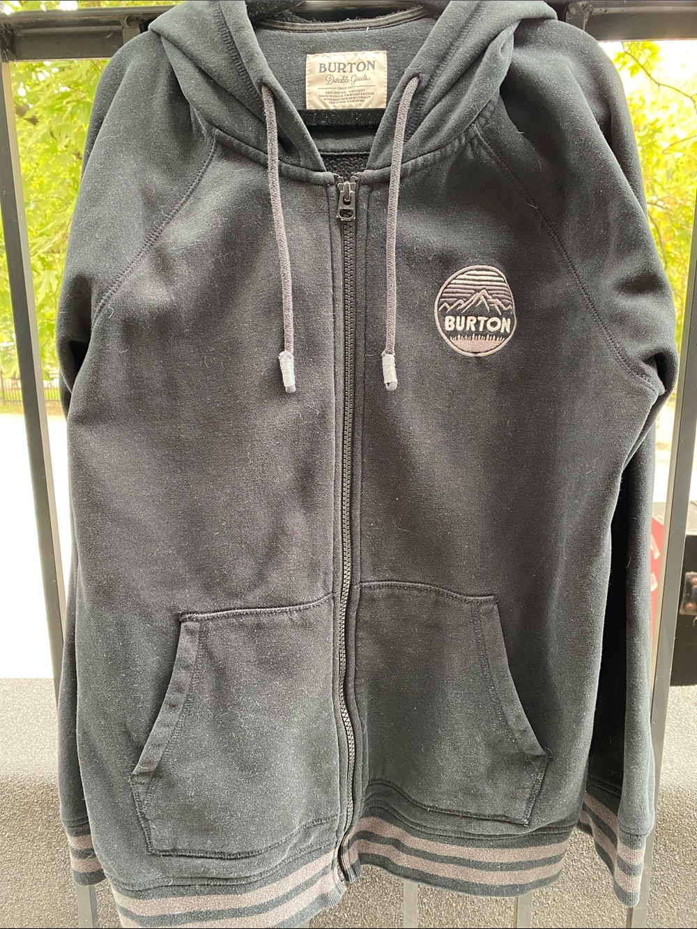 Burton Black Zip-Up Hoodie with Striped Hem